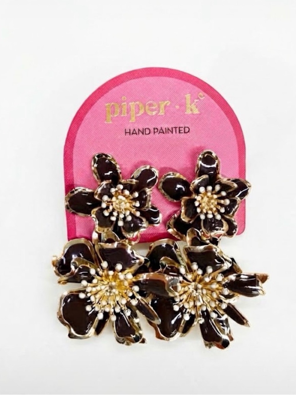 NWT ⚜️🤎⚜️ Piper K Hand Painted Linear Drop Flower Earrings